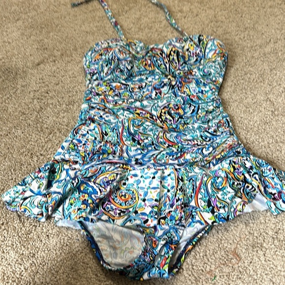 Lauren Ralph Lauren Mystic Paisley Tummy Control One-Piece Swim Dress 8 - Picture 3 of 10